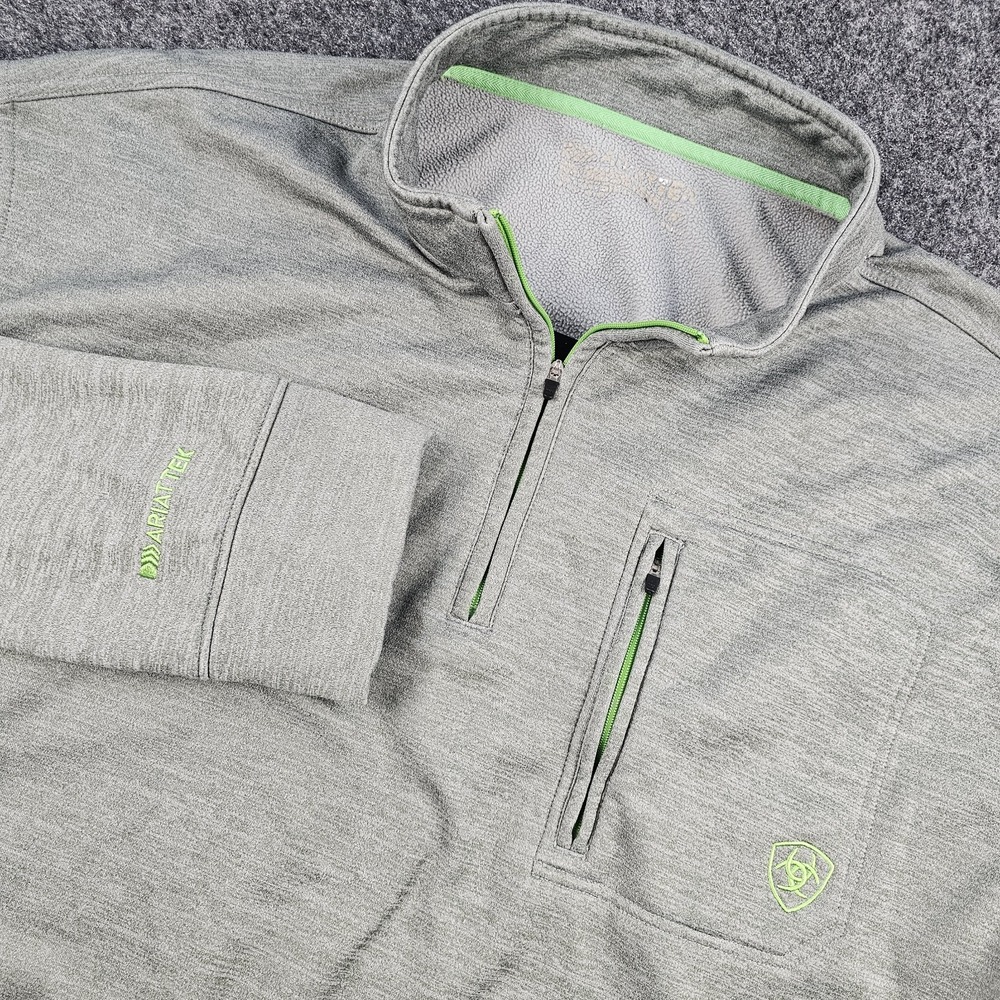 Ariat Men's XXL Gray Green 1/4 Zip AriatTek Pullover Chest Pocket Western